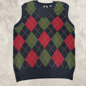 Woods & Gray Sweater Vest Mens Large Blue Argyle Cotton Knit V Neck Preppy